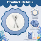 50 Pcs Blue Scalloped Paper Placemats, Disposable Round Wavy Edge Table Mats - Image 3