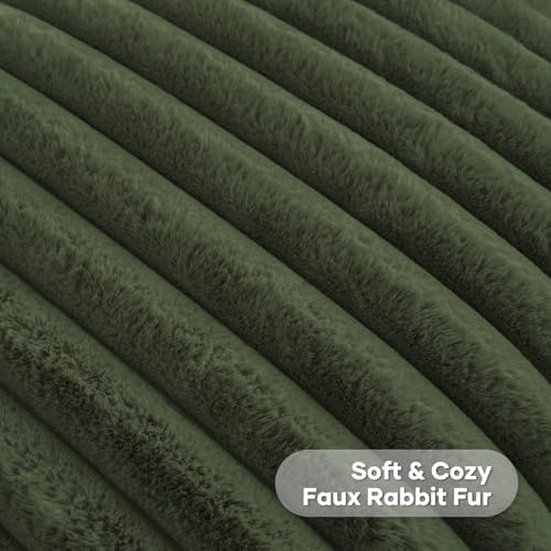 FUTEI Pack of 2 Faux Fur Throw Pillow Covers 20x20 Inch, Olive Green - Image 2