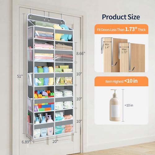 Yecaye Over The Door Organizer, 5 Tier Extra Large Behind Door Storage of 10 - Image 2