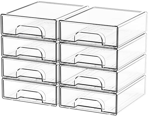 Yieach 8 Pack Small Clear Stackable Storage Drawers, 2.2'' Tall Desk by Yieach