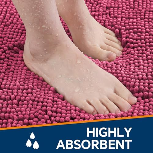 Chenille Bathroom Runner Rug 17"x47" Hot Pink, Plush Bath Mat - Image 4