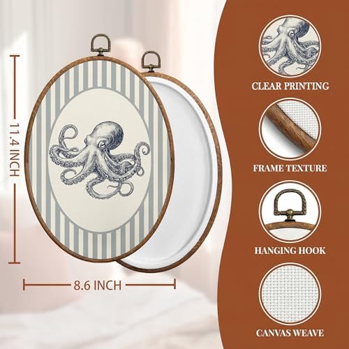 SONMYSULIL Coastal Beach Octopus Wall Art Decor, Ocean Beach Nursery Oval Wall - Image 6