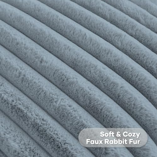FUTEI Pack of 2 Faux Fur Throw Pillow Covers 28x28 Inch, Dusty Blue - Image 2