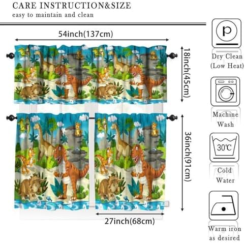 Boys Dinosaur Valance Curtains, Cartoon Dino Window Treatments - Image 5