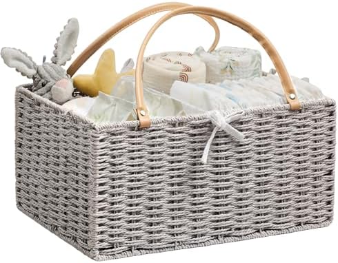Angelhood Large Baby Diaper Caddy Organizer, Paper Rope Storage Baskets by Angelhood