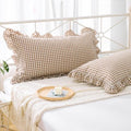 2 Pack Taupe White Gingham Ruffle Standard Pillow Shams 20"x26" by KMASANIJI