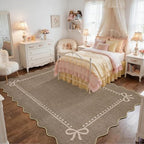 Garvee Scalloped Bow Rug Brown Washable Solid 4x6 Area Rugs - Image 2