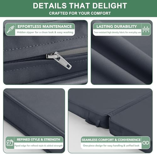 Summsun 4-Pack High Back Outdoor Chair Cushions, 20 x 20 Inch, Dark Grey - Image 5
