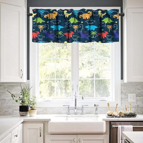 Boys Dinosaur Valance Curtains, Cartoon Dino Blackout Kids Window Treatments - Image 2
