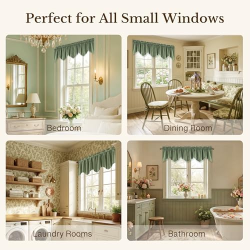 StangH 4-Panel Set Velvet Window Valance, 52x18 Inch, Sage Green - Image 6