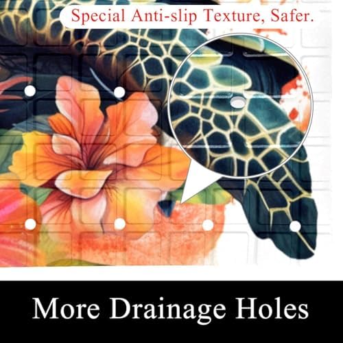 Bathtub Mat Non Slip 26.8x15.1In, Watercolor Turtle Flower Bath Mat - Image 2