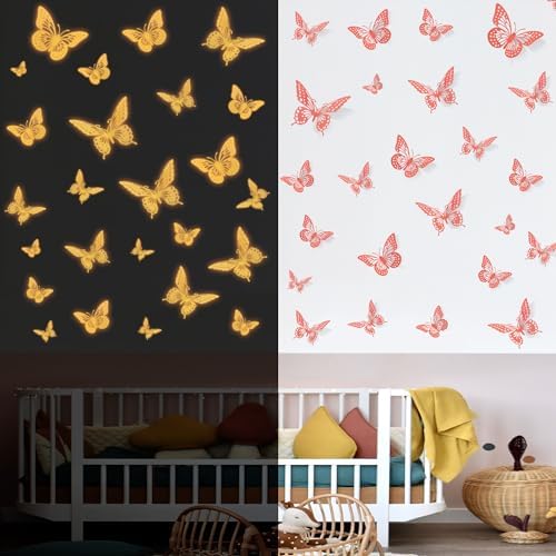 SAOROPEB Glow in The Dark 3D Butterfly 24 Pcs Orange Butterfly Stickers by SAOROPEB