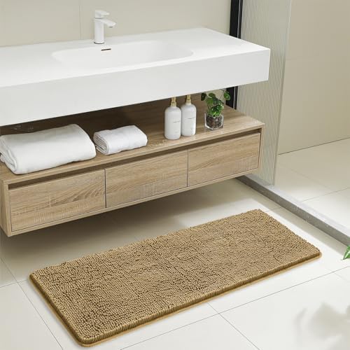 Chenille Bathroom Runner Rug 17"x47" Tan, Plush Bath Mat - Image 7