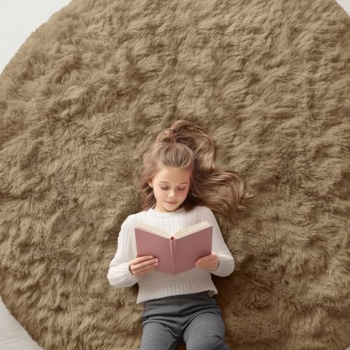 OLANLY Taupe Round Rugs for Bedroom by OLANLY