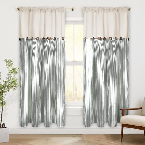 ASPMIZ Cotton Linen Farmhouse Curtains Boho Rustic Button Curtain, Linen Window - Image 2