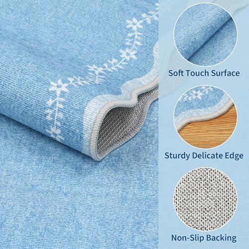 GarveeHome Scalloped Entryway Rug 2x3 Blue Washable Front Door Entry Rug - Image 4