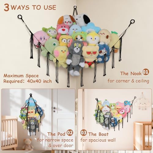 Stuffed Animal Storage Hammock Corner, 55 Inch Large No Drill Toy Net - Image 4