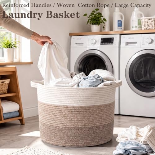 90L Extra Large Blanket Basket, Woven Rope Laundry Basket-Mix Brown - Image 5