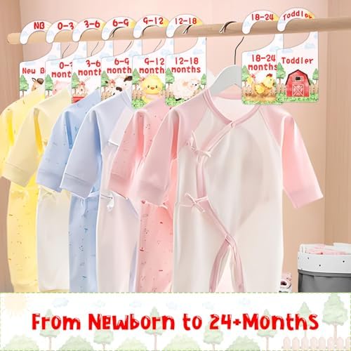 Baby Closet Dividers 8PCS, Farm Animal Theme Wooden Double-Sided Clothes Size - Image 3