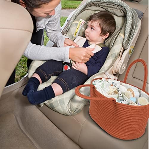 XUANGUO Large Cotton Rope Baby Diaper Caddy Organizer Basket Rust - Image 5