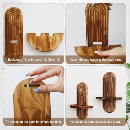Artilady Floating Shelves for Wall Decor Boho, Wood Trinket Storage Shelf - Image 6