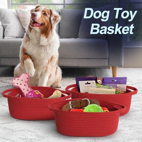 MEGASKET Red Woven Basket, Cute Cotton Rope Cat Dog Toy Bin Box, Small Woven Bin - Image 5