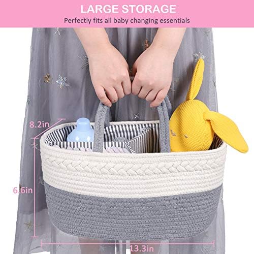 ABenkle Diaper Caddy Organizer, Boho Rustic Cotton Rope Nursery Baby Basket - Image 3