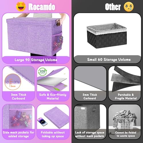 Large Toy Storage Box with Lid, Collapsible Kids Toy Chest Purple - Image 5