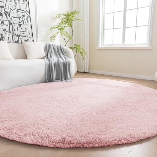 Amazon Basics Fluffy Washable Round Area Rug, Circle Shaggy Carpet by AmazonBasics