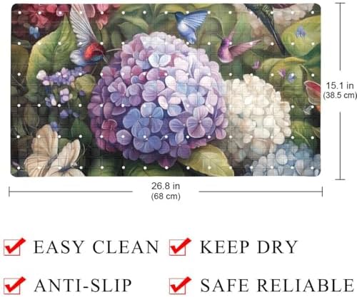 Bathtub Mat Non Slip 26.8x15.1 Inch, Hummingbird Floral Hydrangea Shower Mat - Image 4