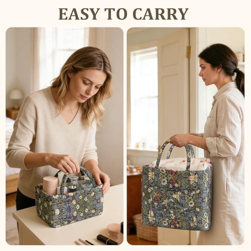 Small Storage Basket Organizer, Mini Fabric Floral Storage Baskets - Image 3