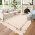 GarveeHome Scalloped Bow Rug 5x7 Washable Beige Rug by GarveeHome