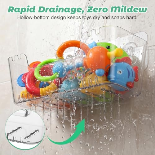 Wakauto 4 Pack Clear Wall Mounted Bath Toy Organizer & 2 Soap Dishes - Image 3