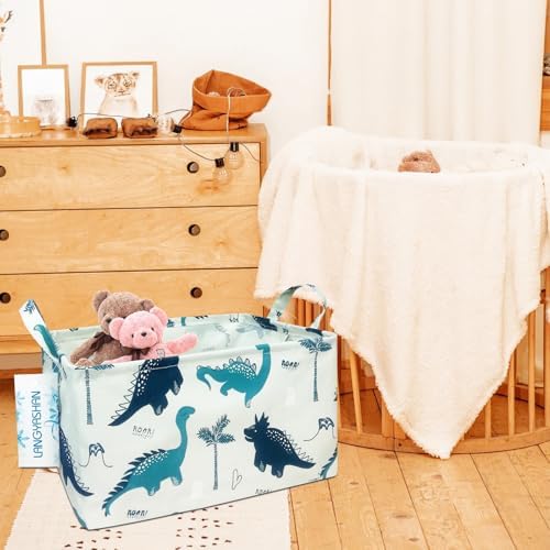 Rectangular Collapsible Storage Basket Nursery Organizer Green Dinosaur - Image 7