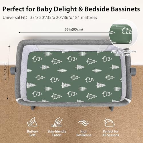 Baby Bedside Bassinet Sheets Fitted, 33”x20” Compatible - Image 3