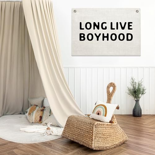 Long Live Boyhood Banner – Boy Room Decor Linen Banner Hanging Flag Retro Pink - Image 3