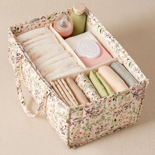 Quilted Fabric Storage Basket Floral Baby Diaper Caddy Quilted Basket - Image 5