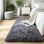 Solid Grey Fluffy Shag Runner Rug, Washable Non Slip Soft Carpet by KICHOWUA