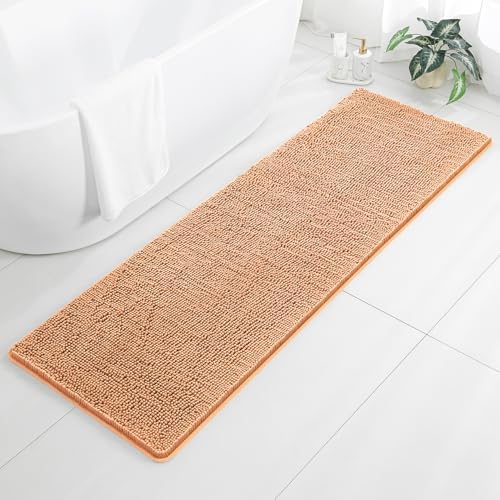 Chenille Bathroom Runner Rug 24"x72" Peach, Plush Bath Mat by Kildoss