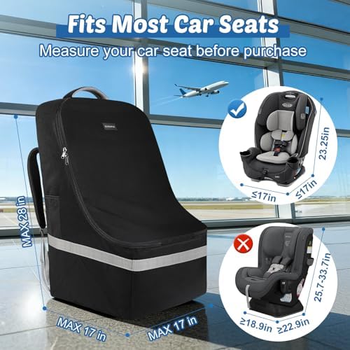 Padded Car Seat Travel Bag for Airplane, Carseat Bags for Air Travel Black - Image 3