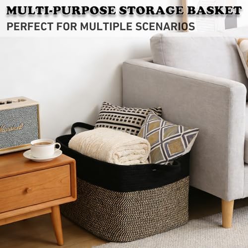 65L Laundry Basket with Handles, Woven Blanket Basket - Image 6