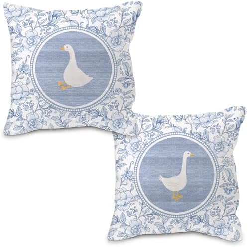 Blue and White Chinoiserie Goose Pillow Covers 18x18, Goose Nursery Decor by Nvotell