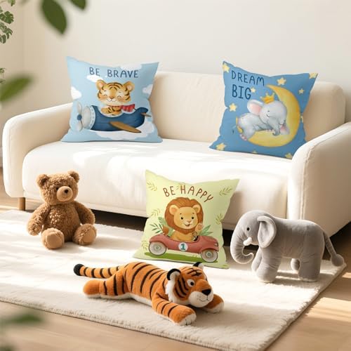 18x18 Set of 4 Baby Cartoon Animals Throw Pillow Cushion Covers - Image 3