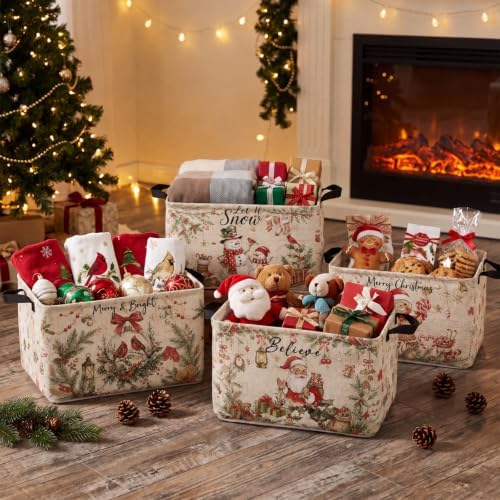 4 Pack Christmas Storage Bin Collapsible Large Christmas Gingerbread Storage - Image 4