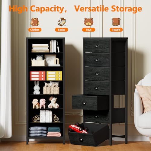 Furnulem Black Bedroom Dresser, Tall Chests of Drawers - Image 4
