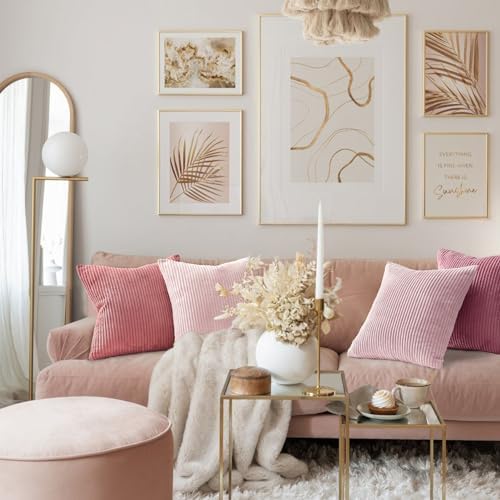 Topfinel Pink Throw Pillow Covers 16x16 Inch Set of 4, Soft Farmhouse Corduroy - Image 5