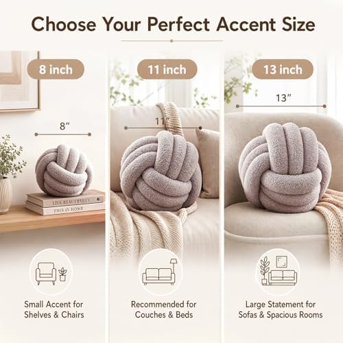 Petrella Light Gray Knot Pillow Ball, 11 Inch Round Decorative Throw Pillow - Image 2