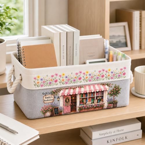 Custom Book Storage Basket, Personalized Little Corner Bookshop Organizer - Image 2