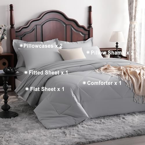 NTBAY King Microfiber Bed in a Bag, Comforter Set 7 Piece, Light Grey - Image 4