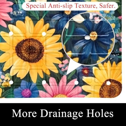 Bathtub Mat Non Slip 26.8x15.1 Inch, Daisies Sunflowers Shower Mat - Image 2